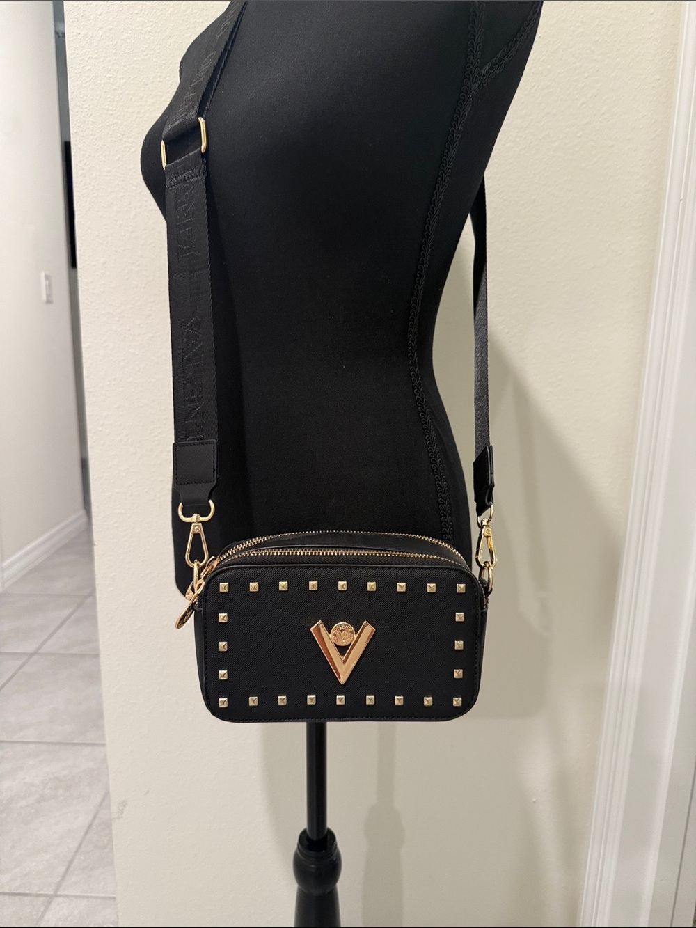 Vince Camuto Black Crossbody with Gold Studs